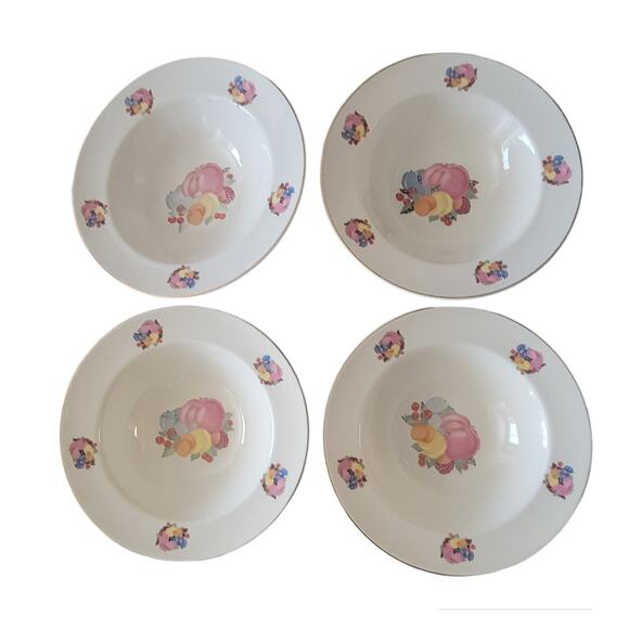 Vintage 30s Country Gentleman by Cavitt Shaw WS George Rimmed Soup Bowls Set 4 - Picture 1 of 10